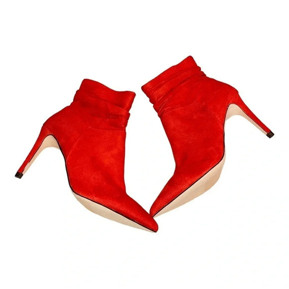 XOXO TANIAH POINTED TOE ANKLE BOOTS STILETTO‎ HEEL RED SUEDE WOMENS SIZE 7.5 - Picture 9 of 12